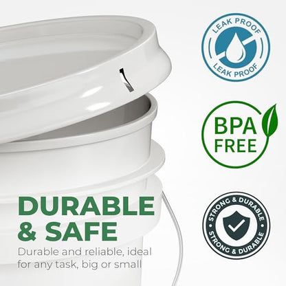 EconoHome 5-Gallon White Bucket Pail Container with Lid | Metal Handles with Plastic Grip | Easy Stack and Store | Heavy-Duty, Approx 90 MIL, Extra Durable | Food Grade | BPA Free - 3 Pack - color: White, size: 3 Pack