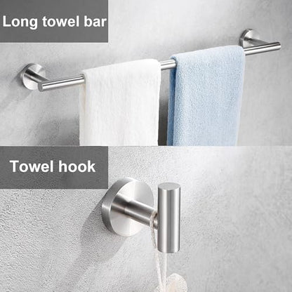 12 Pieces Brushed Nickel Bathroom Hardware Accessories Set Hand Towel Ring 16&23.6 inch Round Towel Bar Silver Toilet Paper Holder Towel Hooks 4 Pieces SUS 304 Stainless Steel,Heavy Duty,Wall Mounted - color: Brushed Nickel, size: 12 piece 24"