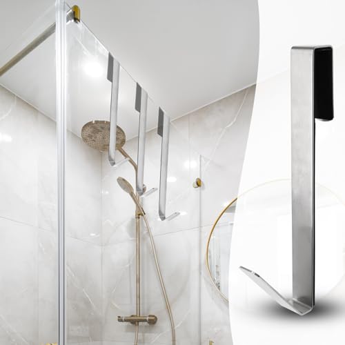 Zorfeter 7 Inch Extended Over Shower Door Hook, Stainless Steel Heavy Duty Shower Hooks Drilling-Free Towel Hooks for Bathroom Frameless Glass Shower Door - 3 Packs - size: 7 Inch