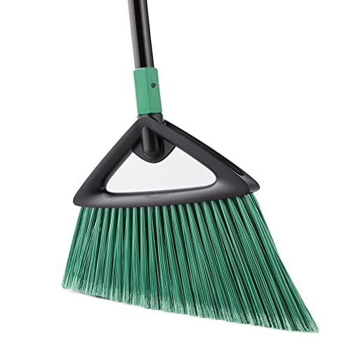 Eyliden Broom, Angle Broom with 57" Long Handle, PET Bristles - Fit Heavy-Duty Cleaning, Also Works Well Fine Dust - Commercial Outdoor Indoor Sweeper for Courtyard Sidewalk Deck Kitchen Lobby, Green - color: Green