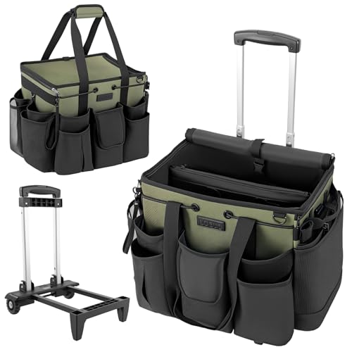 Large Cleaning Caddy for Cleaning Supplies Organizer, Rolling Cleaning Caddy Bags with Wheels for Housekeepers, Cleaning Carts on Wheels for Home Car Office Picnic - color: Black-green