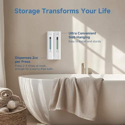 Shampoo Dispenser for Shower - Shower Soap Dispenser Wall Mounted No Drill - Shampoo Body Wash Dispenser 2 Chamber - Easy Install for Bathroom Hotel White 800ml - color: White