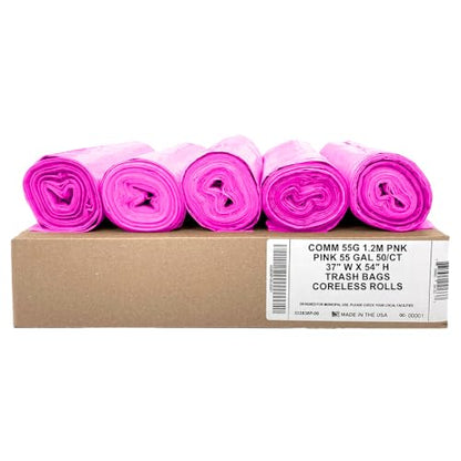 Ultrasac Heavy Duty 55 Gallon Pink Trash Bags - (Value 50 Pack) - 1.5 MIL equivalent Industrial Strength Plastic 37" x 54" for 50-55 Gal Cans -Fits Toter, Rubbermaid Brute, Carlislie Bronco etc. - color: Pink, style: 50-55 Gal, 1.5 Mil Equiv, 50 Count