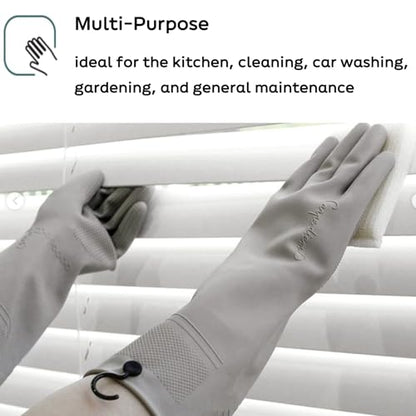 Myungjin 2 Pairs Reusable Waterproof Non-Slip Honeycomb Grip Latex Rubber Gloves with Hang-Dry Hooks/Hanging Loops for Dishwashing Household Cleaning Cooking (Medium OverFit) - size: Medium (OverFit)