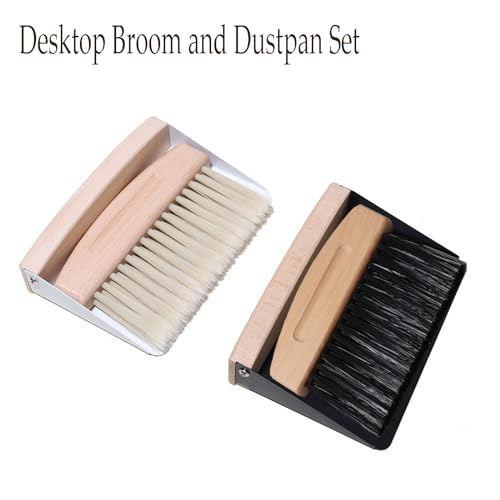 Mini Broom and Dustpan Set Small Metal Dustpan and Brush Set Hand Whisk Broom for Home Office Desktop Sofa Pet Care Household Cleaning (sisal Hemp bristles, White) - color: White