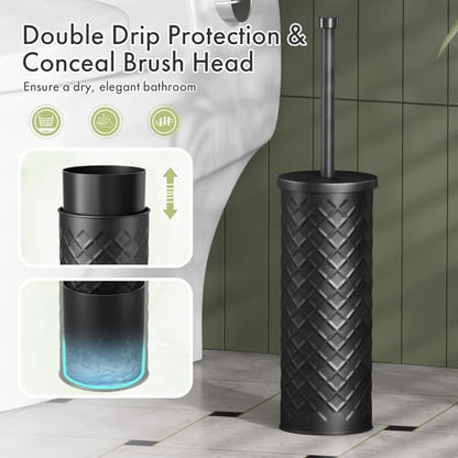 Toilet Bowl Brush and Holder Set 2 Pack with 4 Extra Brush Heads | Extra Long Handle with Splash Guard Cover, Tool-Free Installation, Bathroom Space-Saving, Cleaner Sets for Apartments, RV (Black) - color: Black