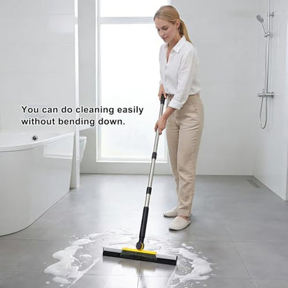 Floor Squeegee Scrubber, Squeegee Broom with 54” Adjustable Handle, Water Squeegee with Grout Brush,Shower Floor Scrubber for Garage Courtyard,Glass, Bathroom,Kitchen,Wall,Tile (YELLOW)