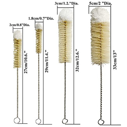 NewFerU Stainless Steel Soda Bottle Cleaning Brush Set in Natural Boar Bristle Wool Tip Long Handle, Flexible Bendable Thick Wire Cleaner for Narrow Neck Water Baby Bottles Straw Pipe Tube Flask (4)
