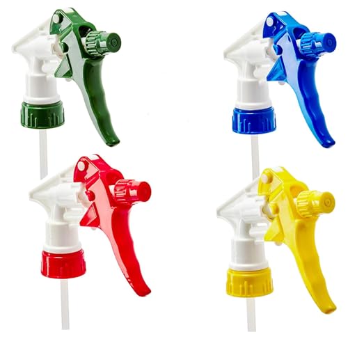 4 Pack Super Durable Spray Nozzle for Bottles Universal Replacement Nozzle Heavy Duty Sprayer Trigger Head With Tube for Household Cleaning Car Detailing - color: red+ blue+ yellow +green.