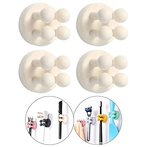 Silicone Toothbrush Holders - 4 Pcs Razor Hooks Adhesive Wall Mounted for Hanging Towel Key Plug Cable, Utility Decor Stick to Dorm Room Essentials Function for Kitchen Bathroom Home Office - color: 4 Pcs White