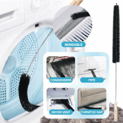 8-Piece Washing Machine Cleaning Brush Set, Dryer Vent Cleaner Kit, Front Load Washer Gasket Cleaner Brush, Crevice Gap Brush for Sink, Grout, Tile & Bathroom, Long Handle Household Cleaning Tools
