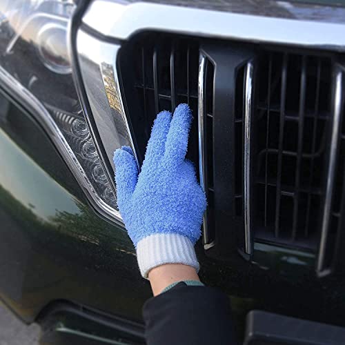 MIG4U Microfiber Dusting Gloves House Cleaning Glove for Blinds, Windows, Shutters, Furniture, and Car, Reusable Lint-Free Blue 1 Pair S/M - color: Blue 1 Pair, size: Small-Medium