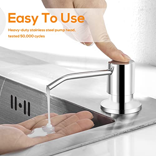 Built in Soap Dispenser for Kitchen Sink Chrome Stainless Steel Pump Head, Counter Soap Dispenser Refill from Top with 17 Ounce PE Bottle - color: Chrome