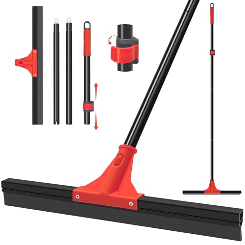 Floor Squeegee with 18'' Silicone Rubber Scraper Head and 58'' Long Adjustable Handle, Heavy Duty Shower Squeegees for Concrete Floor, on Multi-Surface Tile Glass Pool Garage Cleaning