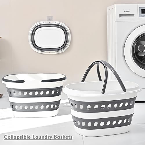 Collapsible Laundry Baskets with Handles 7.4 Gallon Heavy Duty Laundry Basket Rectangle Pop Up Silicone Laundry Bucket Small Portable Storage Organizer Collapse Basket Small Room Organization - size: 7.4 Gallon - Basket