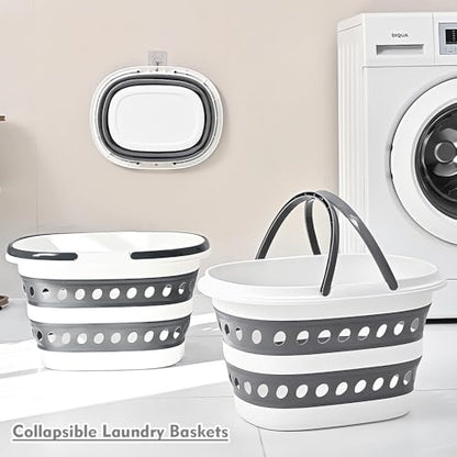 Collapsible Laundry Baskets with Handles 7.4 Gallon Heavy Duty Laundry Basket Rectangle Pop Up Silicone Laundry Bucket Small Portable Storage Organizer Collapse Basket Small Room Organization - size: 7.4 Gallon - Basket
