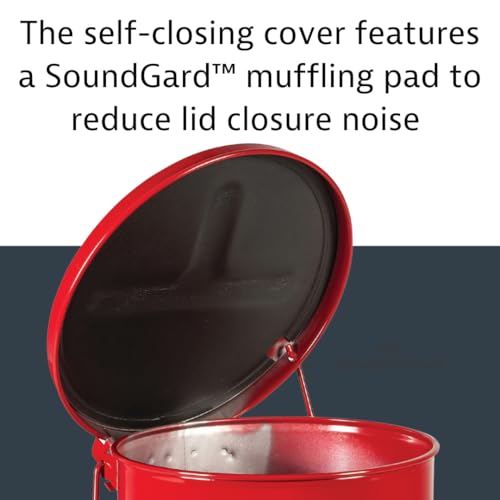 Justrite 10 Gallon Galvanized Steel Oily Waste Can, 18" x 14" Metal Oil Rag Safety Can with Quiet Foot Operated Self-Closing Lid for Oil Rag Disposal, Made in The USA, Red, 09308 - color: Red, size: 10 Gallon, style: Foot-Operated Quiet Lid