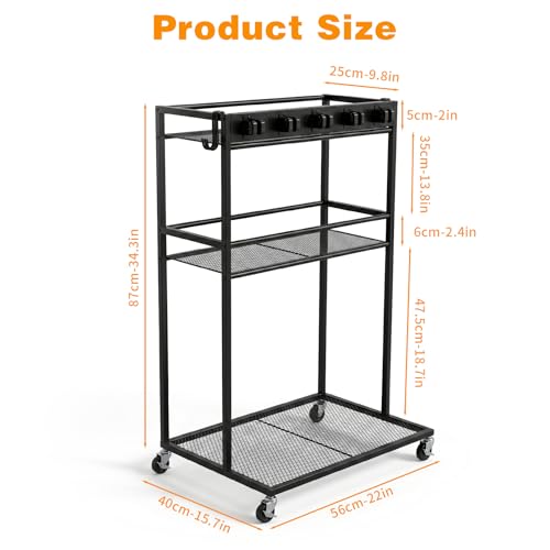 Easy-Assembly Broom Holder Cart for Laundry | Sturdy & Multifunctional Storage Cart, 22" Wide, 300-lb Capacity, Lock-brake Wheels, Holds Vacuum & Steam Mop