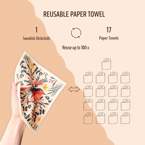 Swedish Dishcloths for Kitchen, 8 Pack Reusable Paper Towels Washable, Super Absorbent Kitchen Towels, No Odor, Biodegradable, Quick Drying, Dishwasher Safe - color: 8 Count- Flowers and Birds