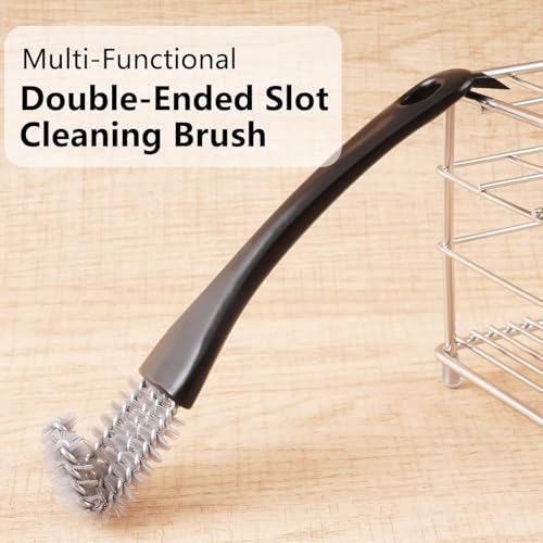 1 Pack Double-Ended Slot Cleaning Brush, Groove Crevice Cleaning Tool for Kitchen BBQ Grate Bathroom Home, Black - color: Black