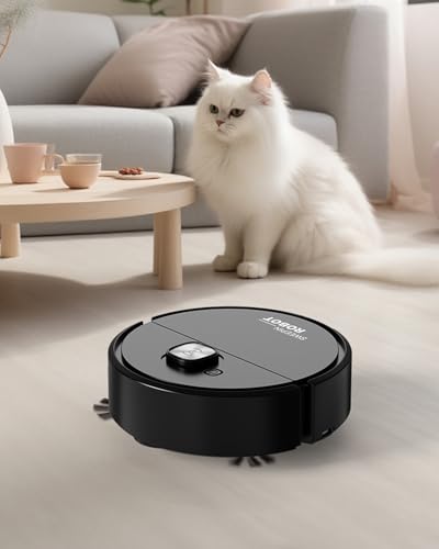 Smart Floor Vacuum Robot, Strong Suction Quiet Slim Sweep Mop, Robot Vacuum for Pet Hair Hard Floor & Low-Pile Carpet Home Cleaning, No Battery Included (3 AA 1.5V Batteries Required), Black - color: Black