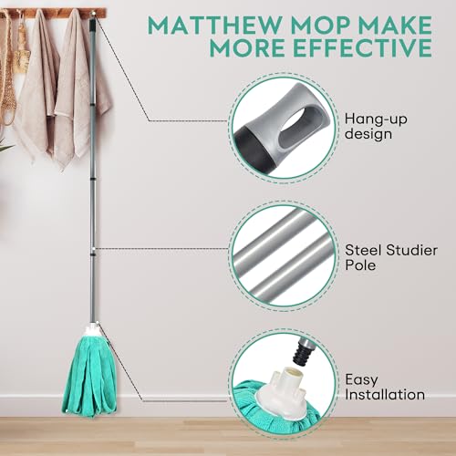 Matthew Microfiber Cloth Mop Compatible with Ceda Microfiber Cloth Mop Refill Commercial Replacement 54" Stainless Steel Handle with 2 Wet Mop Heads w/1 Handle Incl.2Pcs Microfiber Towels-Green - color: Green