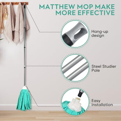 Matthew Microfiber Cloth Mop Compatible with Ceda Microfiber Cloth Mop Refill Commercial Replacement 54" Stainless Steel Handle with 2 Wet Mop Heads w/1 Handle Incl.2Pcs Microfiber Towels-Green - color: Green