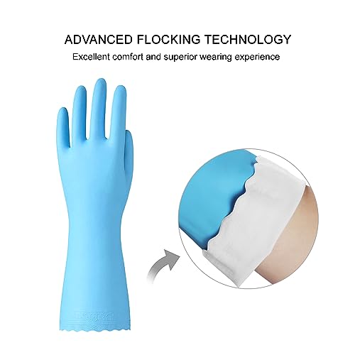 Bamllum Rubber Cleaning Gloves - 2 Pairs Latex Free Kitchen Cleaning Gloves with Cotton Liner- Household Dishwashing Gloves, Non- Slip Waterproof (Large, Blue+Pink) - color: Blue+pink, size: Large