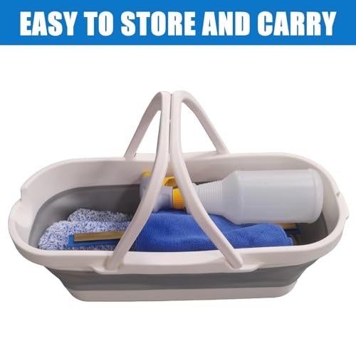 Pro Window Cleaning Kit with Storage Bucket, with 4 13 inch Extension Rods, Scrubber, Spray Bottle, Rag and Scraper with Rotating Head - Car/Home Glass Cleaning System