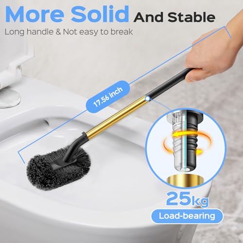 HAMITOR Toilet Plunger and Brush Set: 2 in 1 Stainless Steel Combo with Curved Bristles - Heavy Duty Toilet Unclogging for Family Bathroom - Compact Hideaway Apartment Cleaning Accessories - Gold - color: Gold