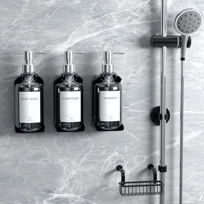 Stylish Shampoo and Conditioner Dispenser - Shower Soap Dispenser Wall Mounted - 16 oz Set of 3 Plastic Clear Bottles with Silver Pumps - Modern Shower Dispenser, Shower Shampoo Dispenser 3 Chamber - color: Clear