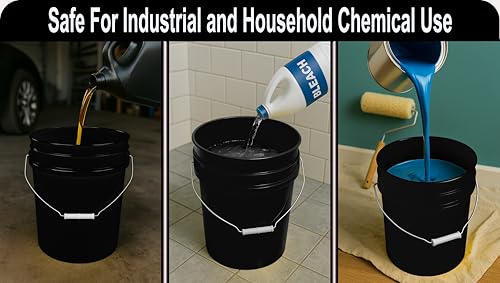 MKS Plastics 5-Gallon Bucket Only – No Lid Included, Made in USA, Food Grade BPA Free Plastic, Heavy Duty Multi-Use, Metal Handle with Grip, Stackable Storage – Black, 3 Pack - color: Black, size: 3