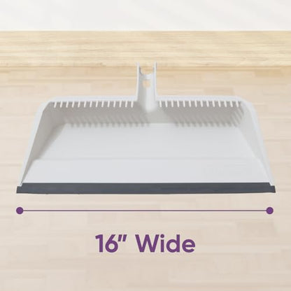 Superio 4-Pack Wide Plastic Dustpan with Comb - 16" Wide, Rubber Lip, Broom Handle Clip, White - color: White, size: 4 Pack