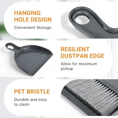 THINKLEARN 2PCS Small Dust Pan and Brush Set, Mini Broom Dustpan Kit | Portable Brush Dustpan Combo Set, Dark Gray Cleaning Supplies - color: Dark Grey