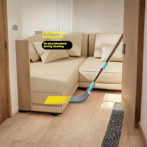 2026 Upgraded Retractable Gap Dust Cleaner, Flat Duster with Extension Pole (60in), Gap Mop for Under Appliances, Under Fridge Cleaning Tool, with 4 Microfiber Duster Cloths