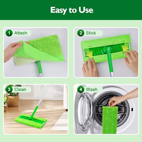 HOMEXCEL Microfiber Mop Pads Compatible with Swiffer Sweeper, 10 Pack | Reusable Machine Washable Pad Refills, Mop Head Replacements for Multi Surface Floor Cleaning