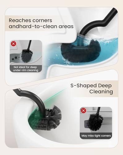 Cesun Toilet Brush and Holder Set, Curved Toilet Bowl Brush for Under Rim Cleaning, 304 Stainless Steel Holder, Weighted Base, Long Handle Toilet Scrubber, 2 Brush Heads, Silver - color: Silver