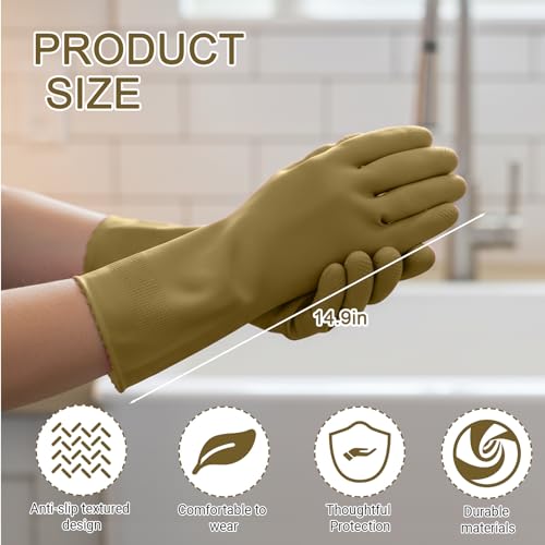 1 Pairs Household Rubber Cleaning Gloves, Long Cuff Dishwashing Gloves with Non-Slip Grip for Kitchen, Bathroom - color: Brown, size: Small