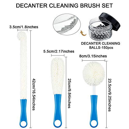 Boao 3 Pcs Decanter Cleaning Brush Wine Glass Decanter Flexible Bottle Brush Set with Cleaning Beads Household Tools for Bottle Goblets Glasses Cups (Blue) - color: Blue
