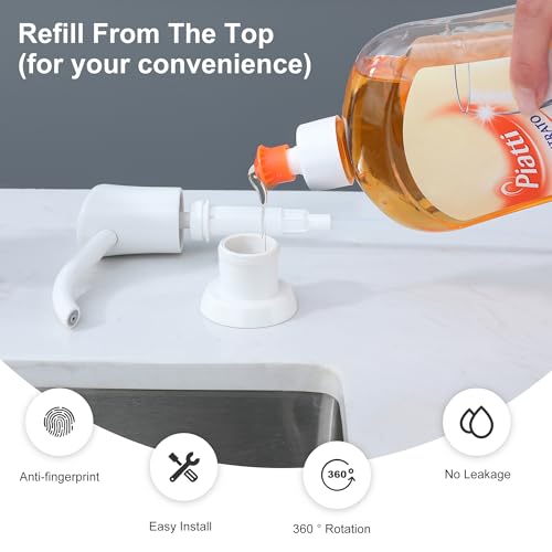 GAGALIFE Soap Dispenser for Kitchen Sink, Kitchen Sink Soap Dispenser with 17 Ounce Large Pet Soap Bottle, in Sink Soap Dispenser Refill from The Top, White - color: White