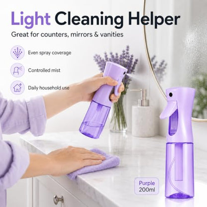 3 PCS Spray Bottles, 2-Pack Continuous Spray Bottles,Fine Water Mist Spray Bottles for Hair 6.8 OZ (200 ML) and 1oz 30ml Travel Spray Bottle Mister (Purple+Green) - color: Purple+Green