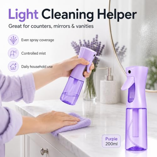 3 PCS Spray Bottles, 2-Pack Continuous Spray Bottles,Fine Water Mist Spray Bottles for Hair 6.8 OZ (200 ML) and 1oz 30ml Travel Spray Bottle Mister (Purple+Green) - color: Purple+Green