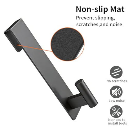 Shower Door Hooks, 7.5 Inch Extended Towel Hooks for Bathroom, Towel Hooks for Shower Glass Door Frameless fit for 3/8" (10mm) Thick, Stainless Steel Towel Hanger, Black, 2 Pack
