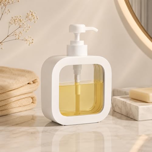 Manual Pump Dispenser Bottle 300ml, Decorative Refillable Soap Lotion Dispenser for Kitchen Bathroom Sink, Travel Portable Leak Proof Container for Dish Soap Shampoo
