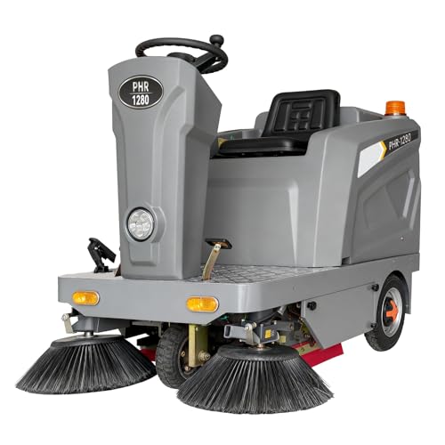 Ride-on Floor Sweeper Machine 92,600 Sq ft/h Efficiency 26.5 Gal Dustbin, 51" Brush Width Industrial Cleaning Machine,800W Brushless Motor, Grey