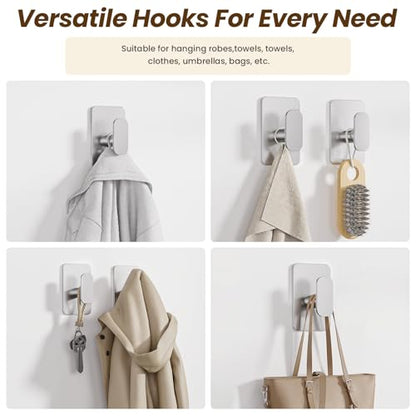 Large Heavy Duty Wall Hooks - 26lb Max, Stainless Steel Adhesive Towel Hooks for Hanging Towel, Coat, Robe, Hat, Sticky Towel Holder for Wall Mount in Bathroom, Shower, Kitchen(Silver, 4 Pack) - color: Silver