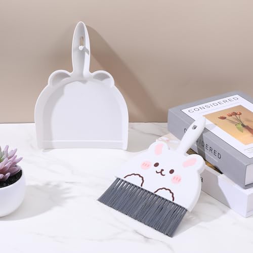 Upgrade Small White Broom and Dustpan Set, Hand Dustpan and Brush Set, Cute White Mini Broom and Dust pan Sets, Little Dust Pan for Home Use Tabletop Debris Cleaning Pet Guinea Pig Cages - color: Gray