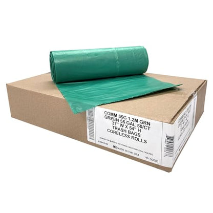 Ultrasac Heavy Duty 55 Gallon Green Trash Bags - (Value 200 Pack) - 1.5 MIL equivalent Industrial Strength Plastic 37" x 54" for 50-55 Gal Cans -Fits Toter, Rubbermaid Brute, Carlislie Bronco etc. - color: Green, style: 50-55 Gal, 1.5 Mil Equiv, 200 Count
