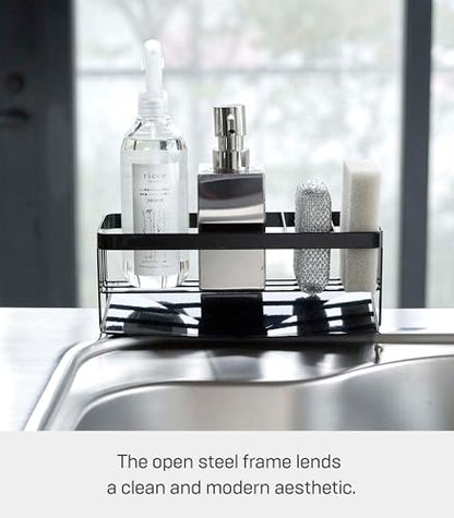 Yamazaki Home Tower Self-Draining Sponge and Soap Bottle Rack, Kitchen Sink Organizer Metal Holder with Removable Tray - Steel - color: Black
