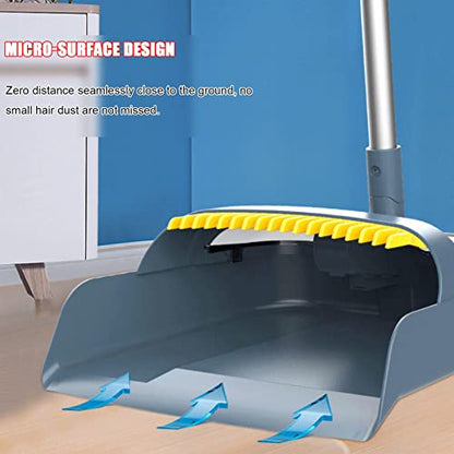 Broom and Dustpan Set for Home, Long Handle Lightweight 180 Degree Rotating Broom Set Indoor, Upright Standing Dust Pan with Comb Teeth, Store Sweep Set for Room Kitchen Office Lobby
